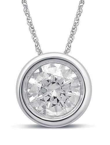 White Gold 14K Necklace Pendant 1.00 Carat Bezel Set Round Cut Diamond