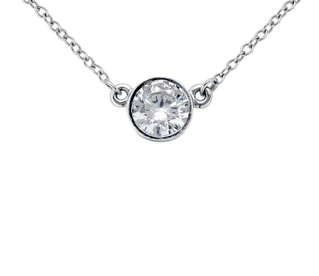 Round Bezel Set 0.75 Carat Diamond Pendant Necklace With Chain 14K Gold