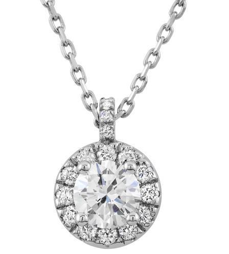 Necklace Pendant With Chain 1.60 Carats Round Cut Diamonds White Gold 14K