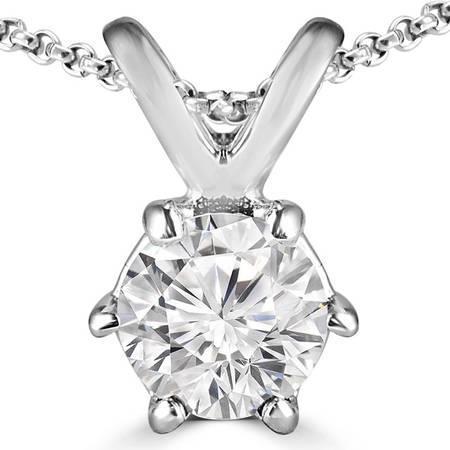 Gorgeous Round Cut Solitaire Diamond Necklace Pendant White Gold 14K