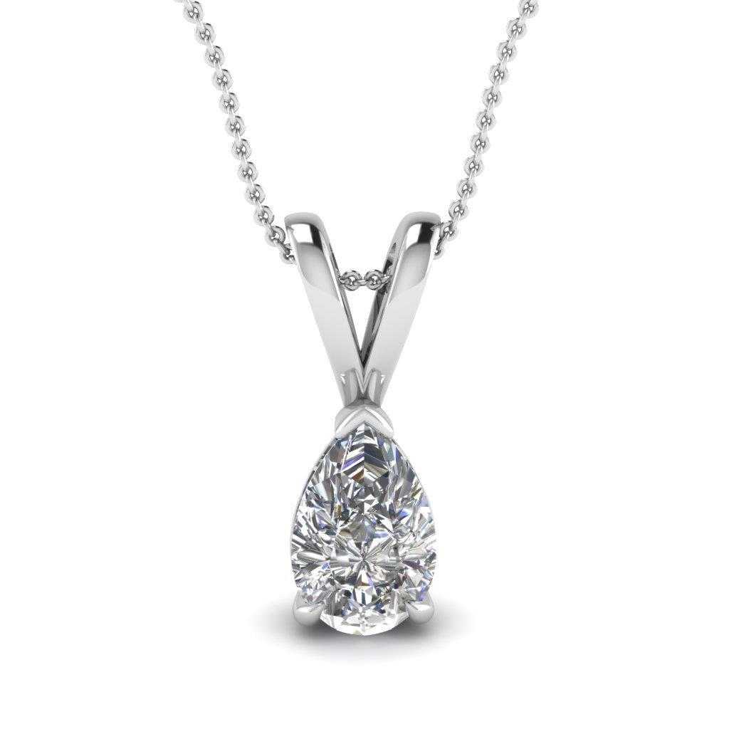 Prong Set Solitaire Pendant Necklace 1.00 Carats White Gold 14K