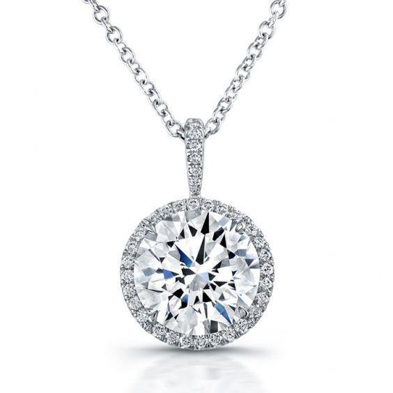 White Gold 14K 2.50 Carats Round Halo Diamond Necklace Pendant Gold 14K