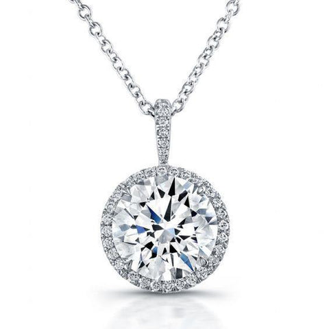 White Gold 14K 2.50 Carats Round Halo Diamond Necklace Pendant Gold 14K