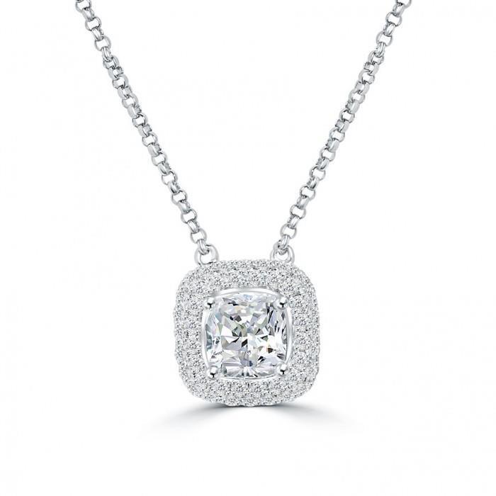 Gorgeous 2.25 Carats Cushion With Round  Diamond Pendant White Gold 14K