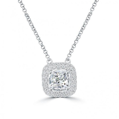 Gorgeous 2.25 Carats Cushion With Round  Diamond Pendant White Gold 14K