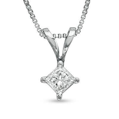 Beautiful 14K White Gold Princess Cut Diamond Necklace Pendant Fine Jewelry