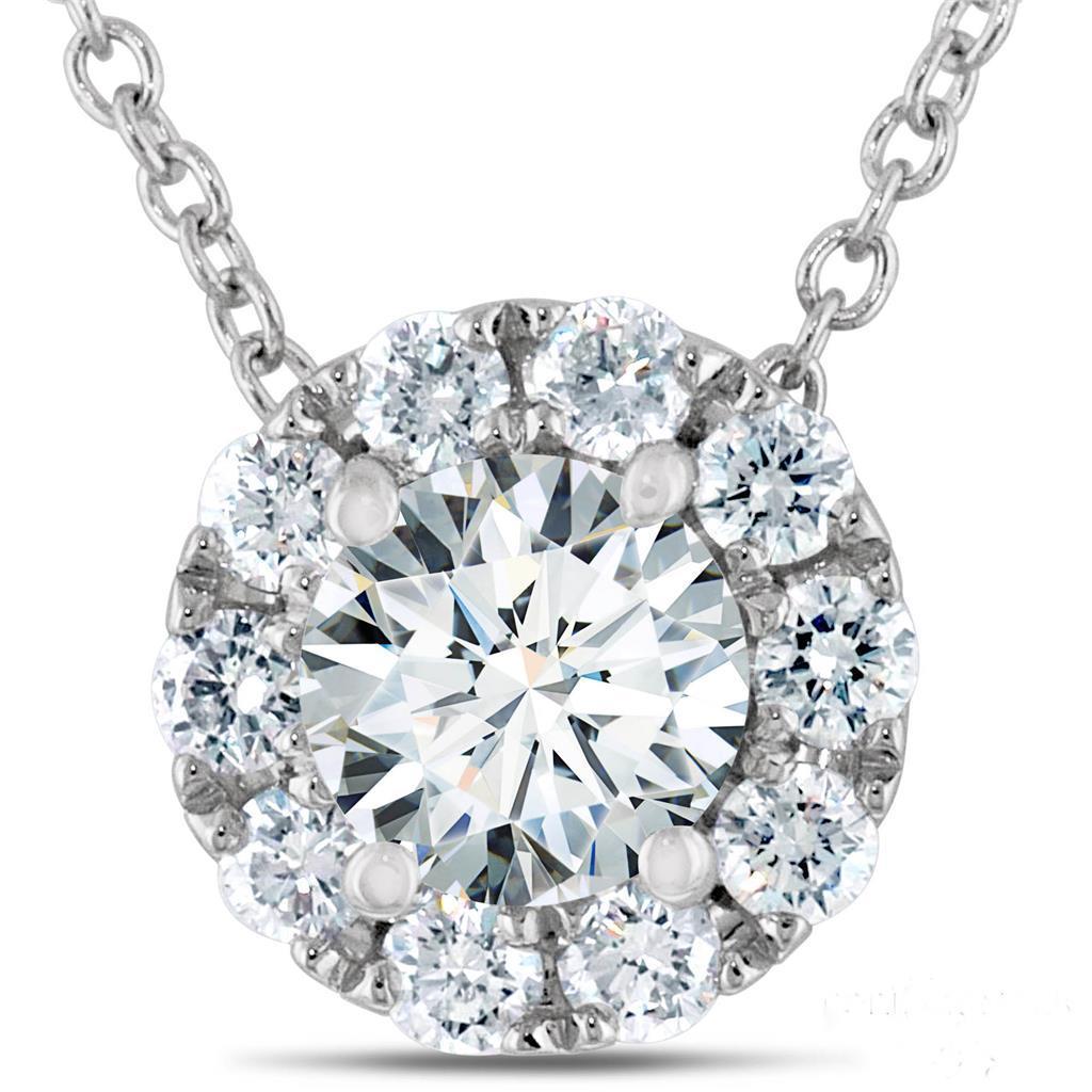 Round Cut Diamond Pendant Necklace 2.50 Carats White Gold 14K
