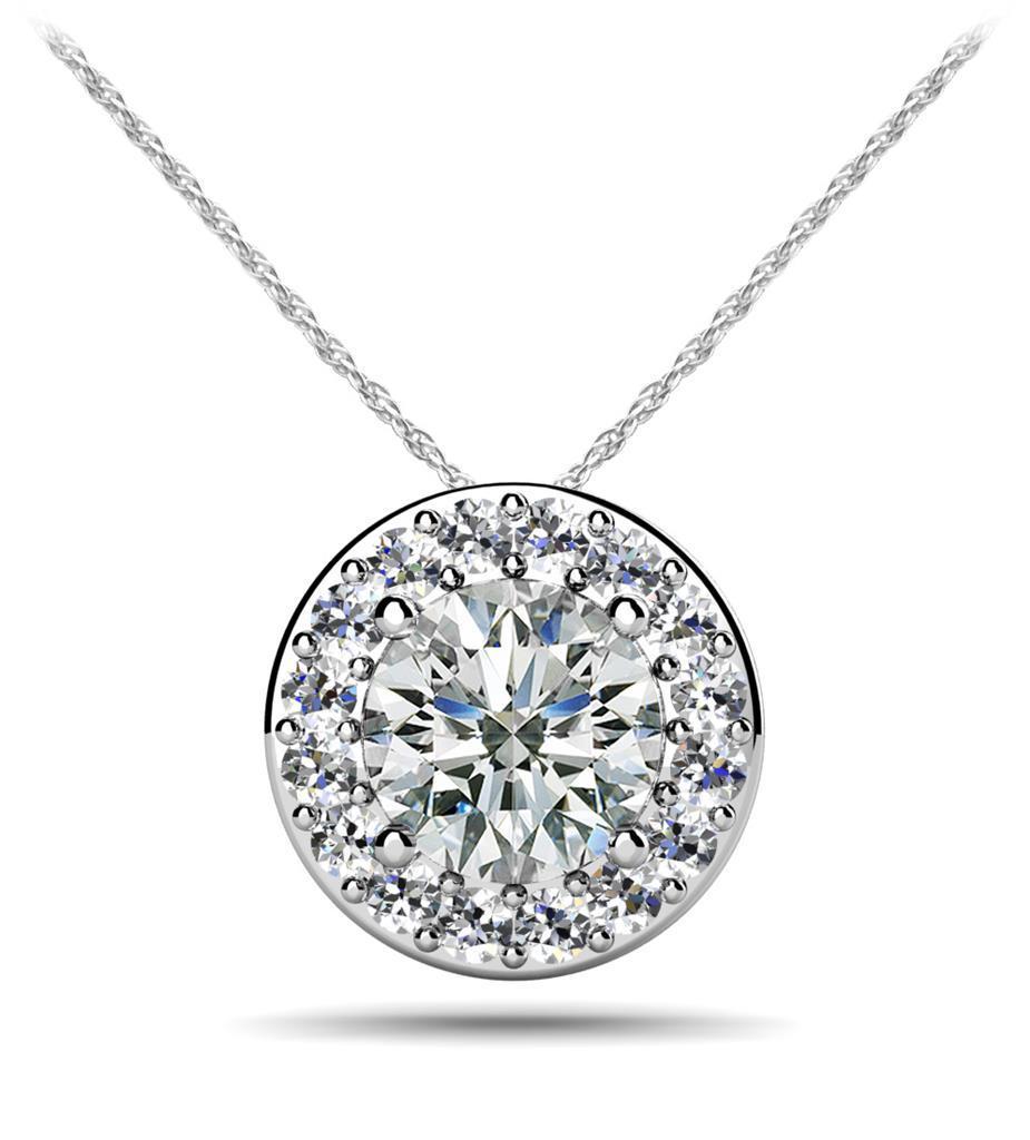Diamond Pendant Necklace Round Brilliant Cut 1.75 Carats White Gold 14K