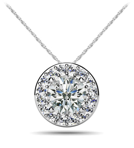 Diamond Pendant Necklace Round Brilliant Cut 1.75 Carats White Gold 14K