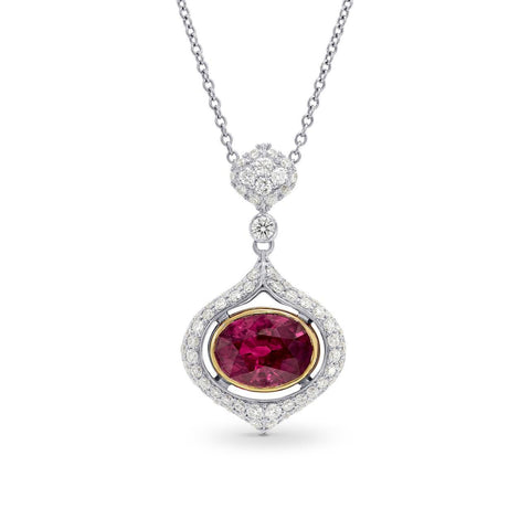 Red Oval Cut Ruby With Diamond Necklace Pendant Gold Lady Jewelry