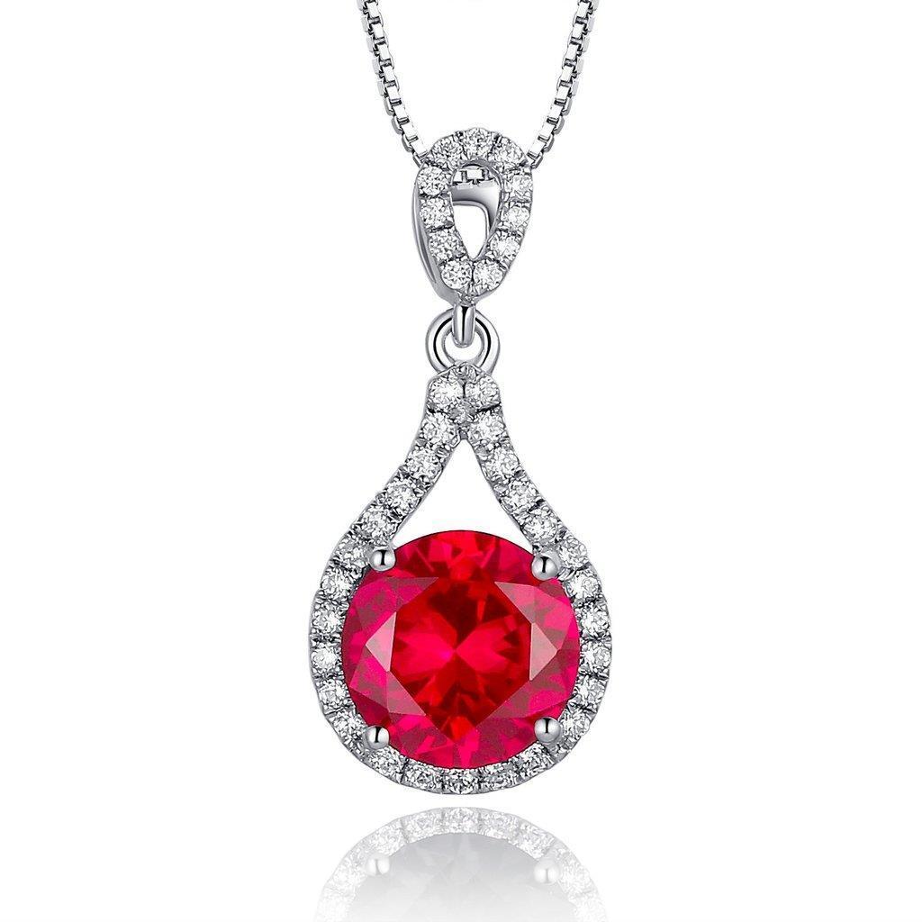 1.25 Carats Round Cut Red Ruby With Diamond Necklace Pendant White Gold 14K