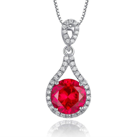 1.25 Carats Round Cut Red Ruby With Diamond Necklace Pendant White Gold 14K