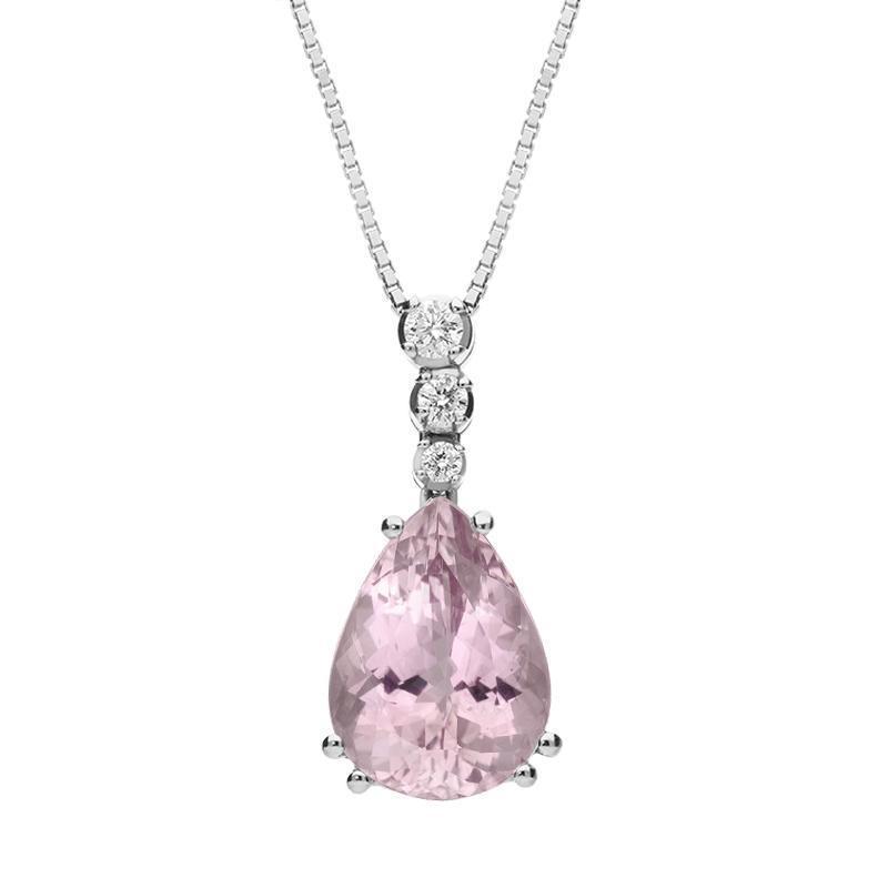 Prong Set Kunzite And Diamonds 4.75 Carats Pendant Necklace Gold 14K