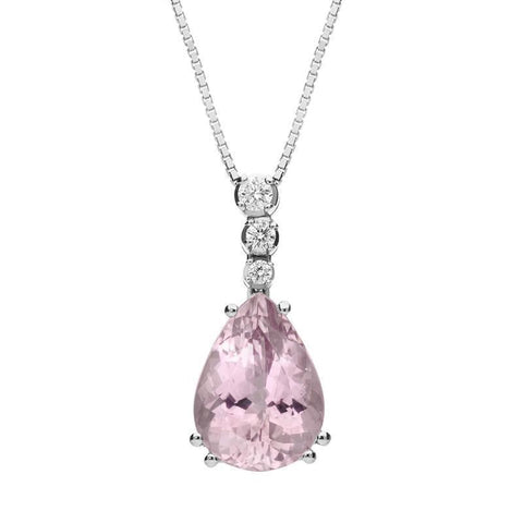 Prong Set Kunzite And Diamonds 4.75 Carats Pendant Necklace Gold 14K