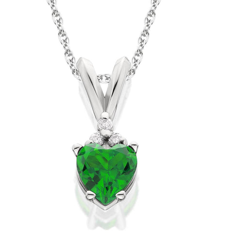 Prong Set Green Emerald And Diamonds 3.30 Carats Pendant Necklace 14K Gold