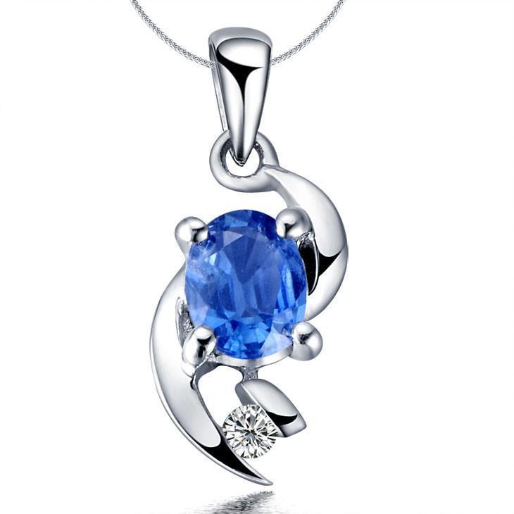 2.75 Carats Sapphire And Diamonds Pendant Necklace Gold White 14K New