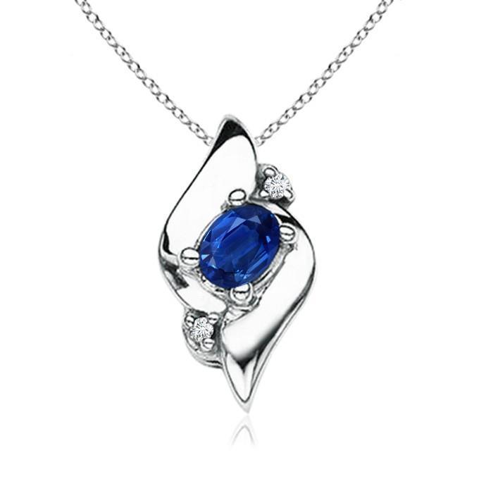 Necklace Pendant 2.10 Carats Sapphire With Diamonds Gold White 14K