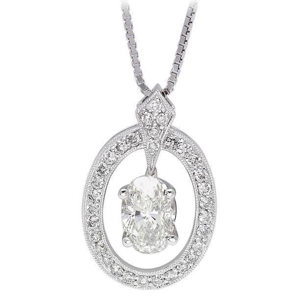 2.25 Carats Sparkling Prong Set Diamonds Pendant Necklace 14K Gold White