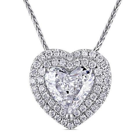 White Gold 14K Heart And Round Cut 1.85 Carats Diamonds Necklace Pendant