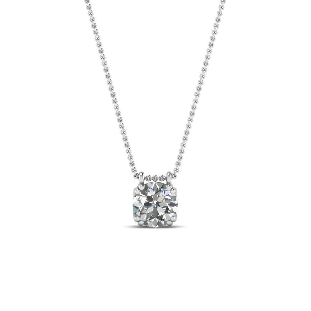 Round Brilliant Cut 1.00 Carat Diamond Necklace Pendant 14K White Gold