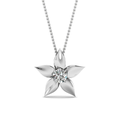 Flower Style Pendant Necklace 0.75 Carat Solitaire Diamond Gold White 14K