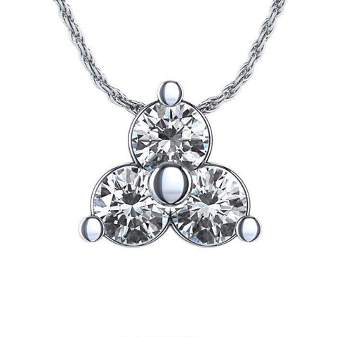 Three Stone 2.25 Carats Round Cut Diamonds Pendant Necklace White Gold 14K
