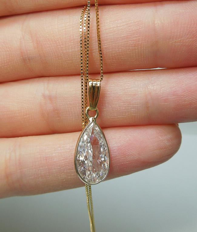 2.25 Carats Pear Shape Solitaire Diamond Pendant Necklace Gold 14K