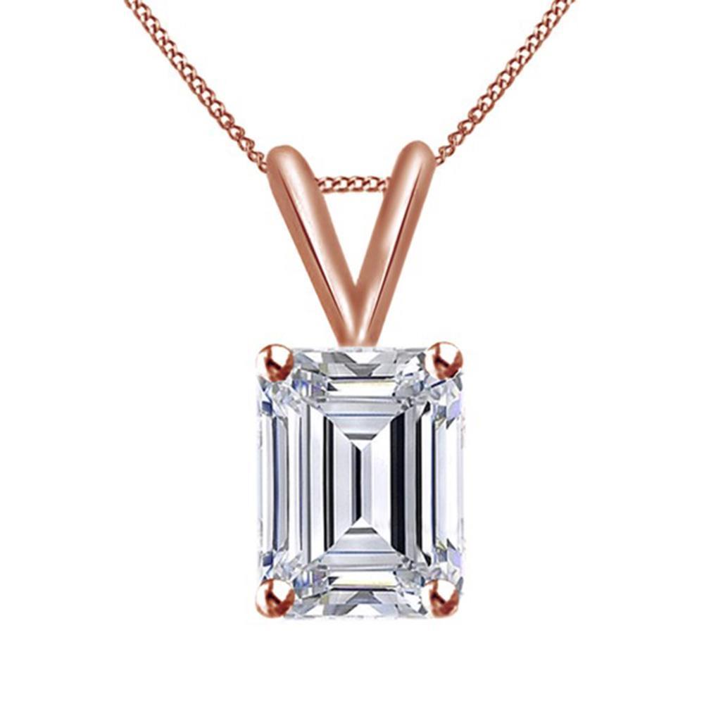 Emerald Cut 1.50 Carat Solitaire Diamond Pendant Necklace 14K Rose Gold