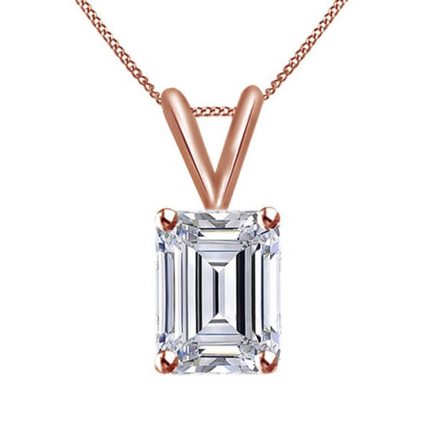 Emerald Cut 1.50 Carat Solitaire Diamond Pendant Necklace 14K Rose Gold