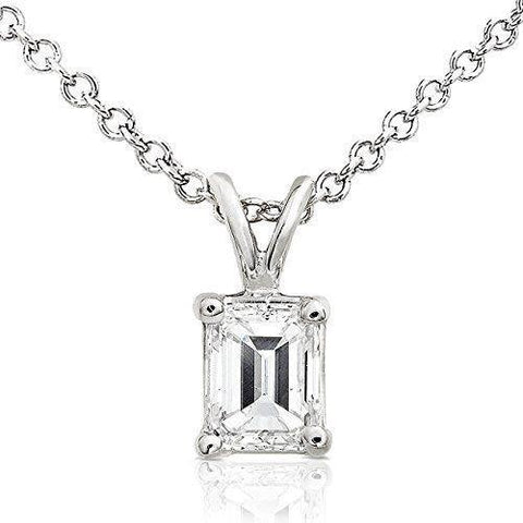 G Vs2 Sparkling 1.00 Carat Emerald Cut Diamond Pendant Necklace 14K Gold