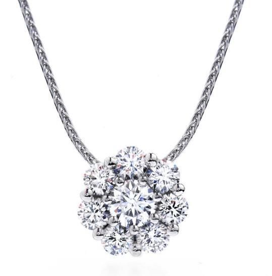2.15 Carats Sparkling Prong Set Diamonds Pendant Necklace Gold White 14K
