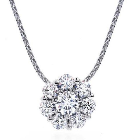 2.15 Carats Sparkling Prong Set Diamonds Pendant Necklace Gold White 14K