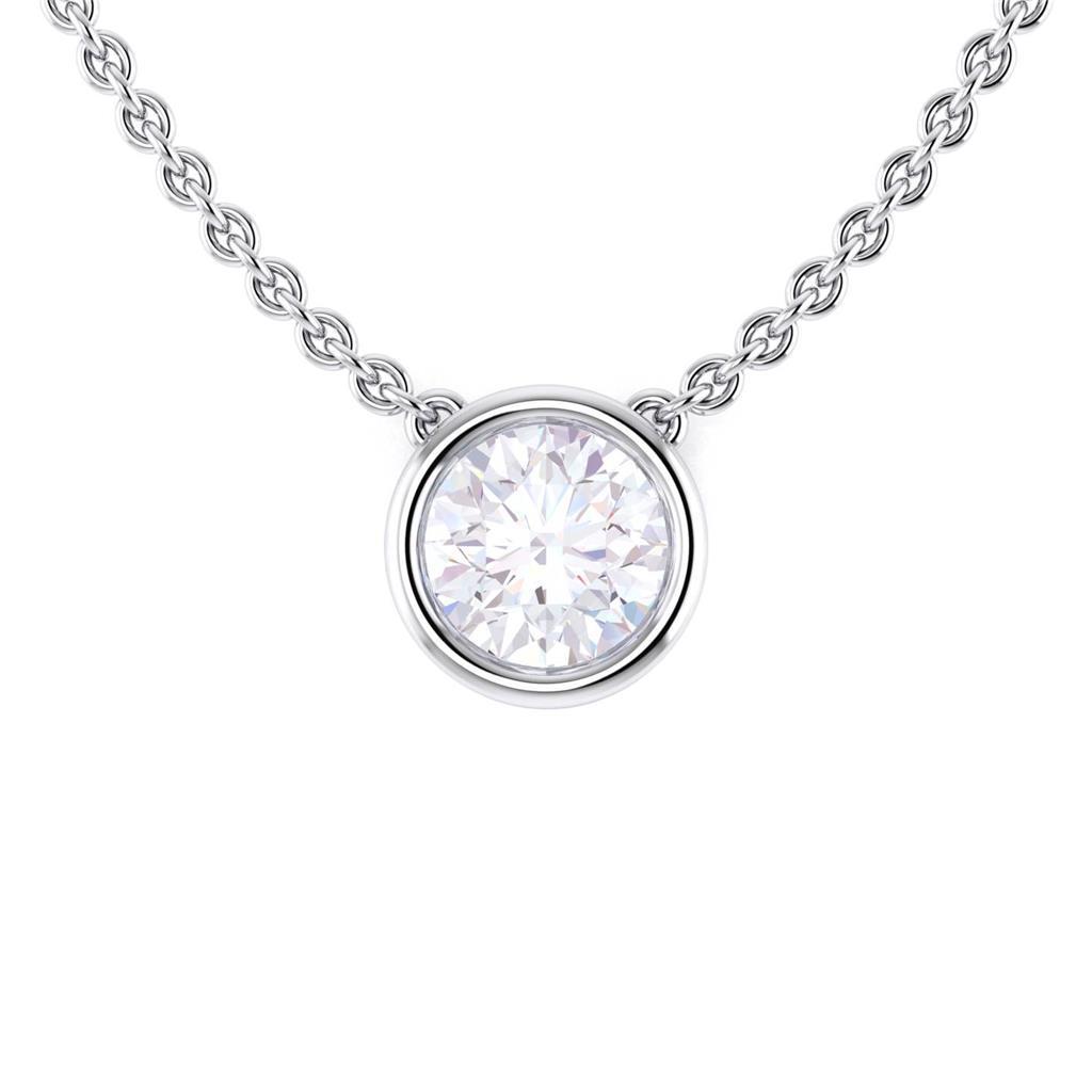 Round Cut G Vs2 Bezel Set 1.50 Carat Diamond Necklace Pendant 14K Gold