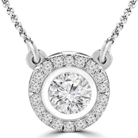 Round Cut 3.50 Carats Diamonds Lady Pendant Necklace 14K White Gold
