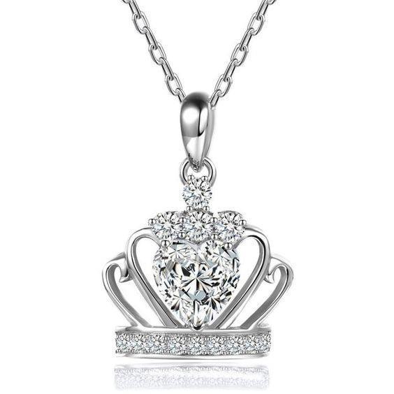 Heart And Round Cut 1.50 Carats Diamonds Necklace Pendant Gold White 14K