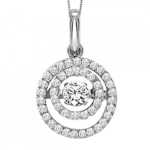 Circle Pendant Necklace 1.75 Carats Sparkling Diamonds 14K White Gold