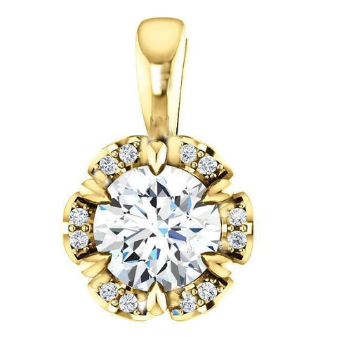 Yellow Gold 14K Round Cut 2.10 Carats Diamonds Necklace Pendant New