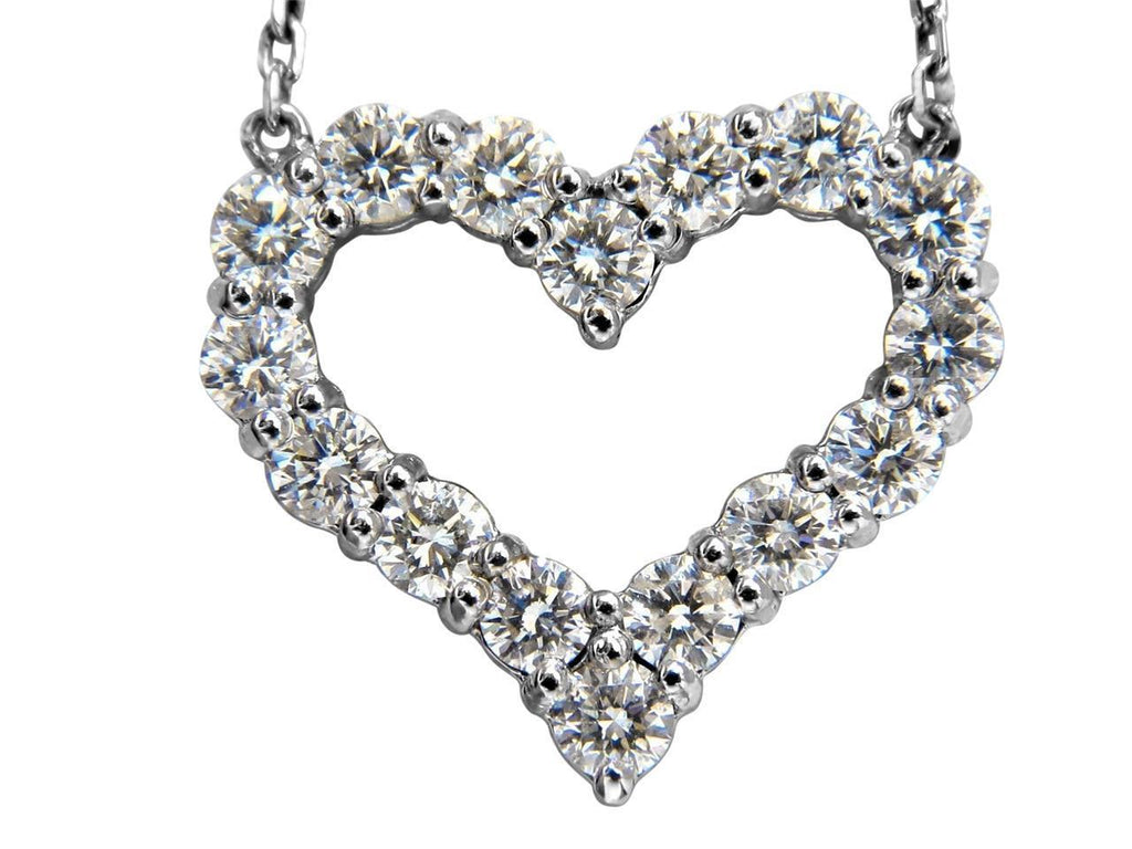Heart Shape Pendant Necklace 2.40 Carats Round Cut Diamonds White Gold 14K