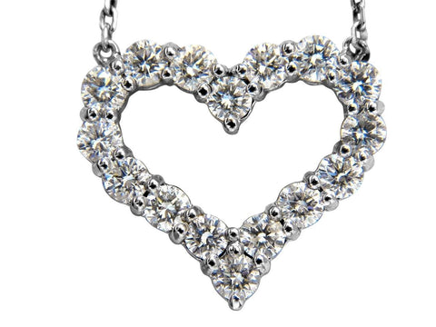 Heart Shape Pendant Necklace 2.40 Carats Round Cut Diamonds White Gold 14K