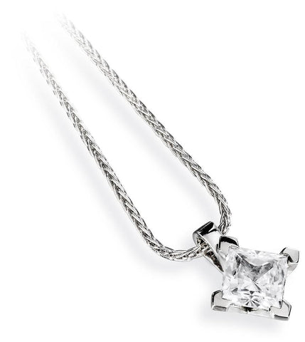 Princess Cut Sparkling Solitaire 1.50 Carat Diamond Pendant Necklace 14K Gold