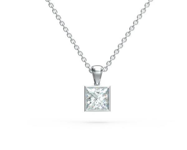 Bezel Set 1.00 Carat Princess Cut Diamonds Necklace Pendant Gold White 14K