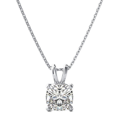 Cushion Cut Solitaire 1.50 Carat Diamonds Necklace Pendant Gold 14K White