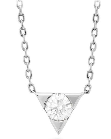 Trillion Shape Pendant Necklace 0.75 Carat Round Cut Diamonds White Gold 14K