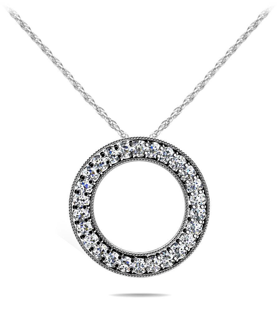 6.50Ct Round Cut Diamonds Milgrain Circle Pendant Necklace White Gold