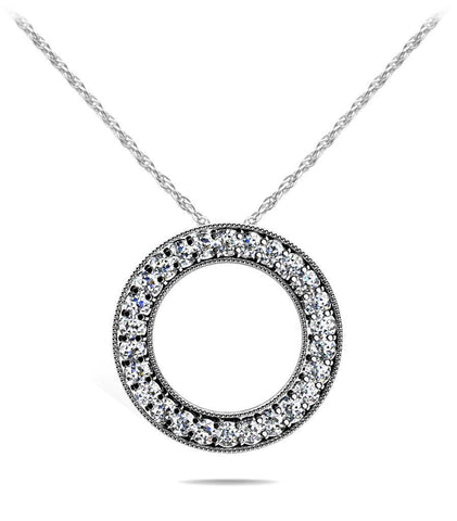6.50Ct Round Cut Diamonds Milgrain Circle Pendant Necklace White Gold
