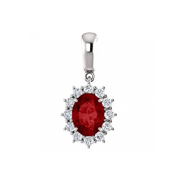 Red Oval Shape Ruby With Diamond Necklace Pendant Gold 14K