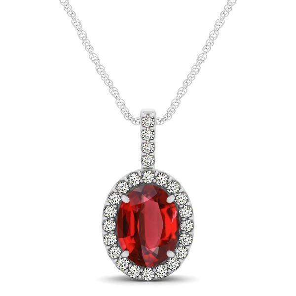 Pendant Necklace With Chain 4.50 Carats Ruby And Diamonds Gold White 14K