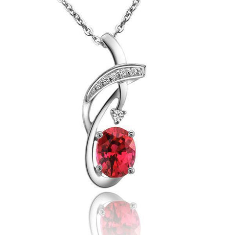 White Gold 1.65 Carats Red Ruby With Diamonds Pendant Necklace New