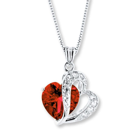 1.15 Carats Heart Shape Ruby With Round Diamonds Pendant Necklace 14K Gold