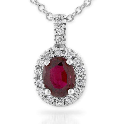4.75 Carats Ruby With Diamonds Pendant Necklace With Chain Gold White 14K